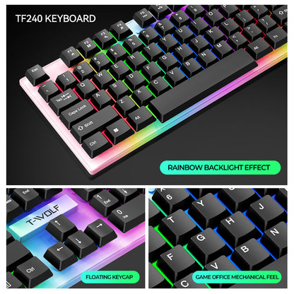 Cost-effective TF240 keyboard, mouse, earphones, mouse pad, four-piece set, luminous game keyboard and mouse