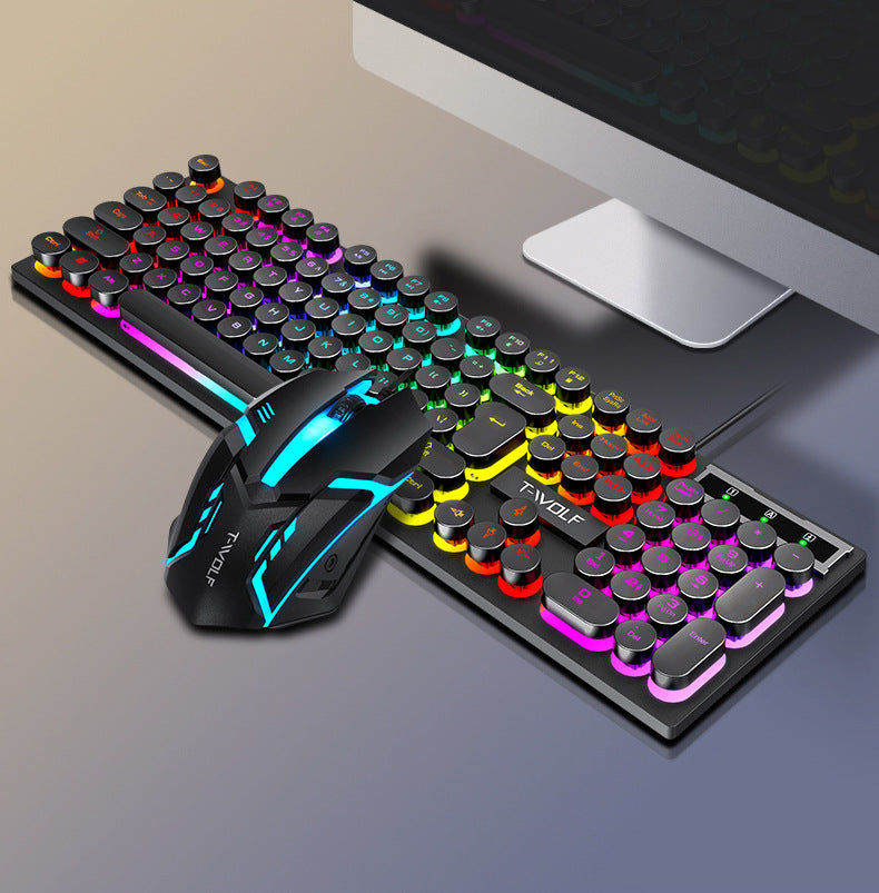TF270 Glowing Gaming Keyboard Mouse Set Punk Retro Laptop Keyboard Mouse Russian