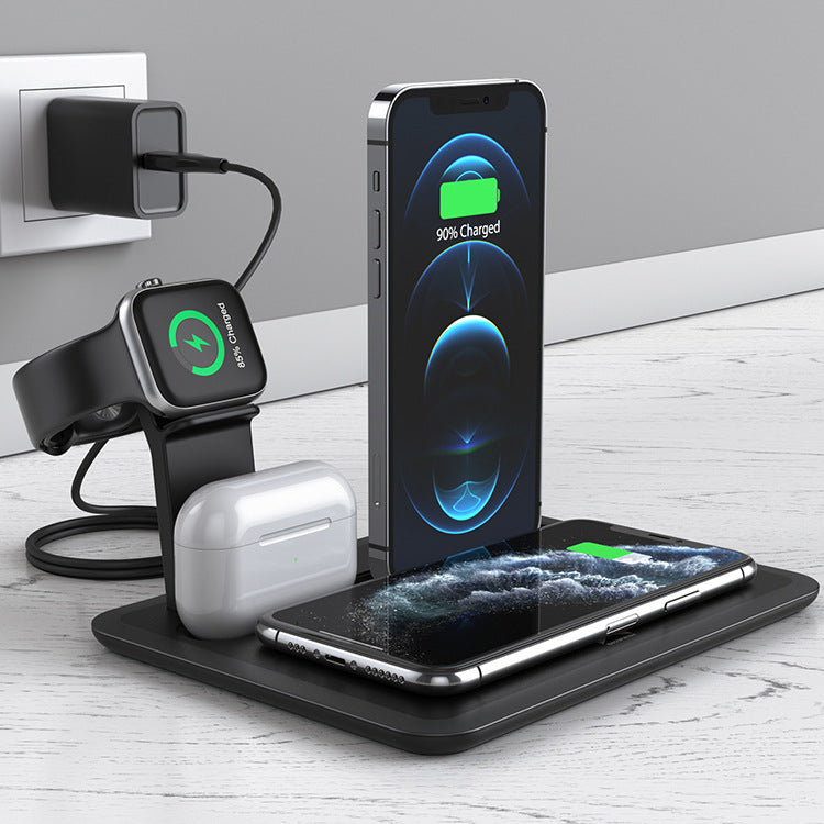 Mobile phone 4-in-1 wireless charger, mobile phone earphones, watch holder 15W fast charging, desktop phone charging holder