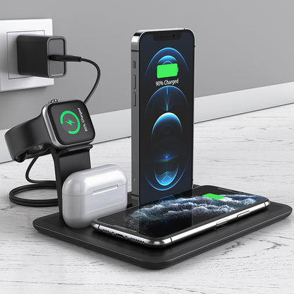 Mobile phone 4-in-1 wireless charger, mobile phone earphones, watch holder 15W fast charging, desktop phone charging holder