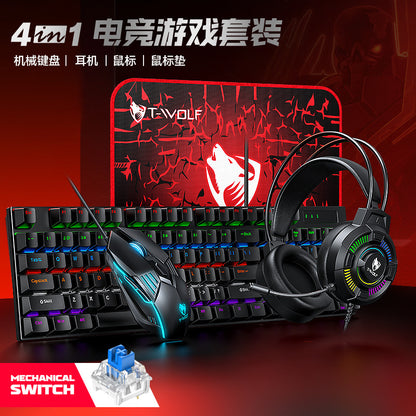 TF700 real mechanical high-end keyboard, mouse and earphones four-piece e-sports game mechanical set