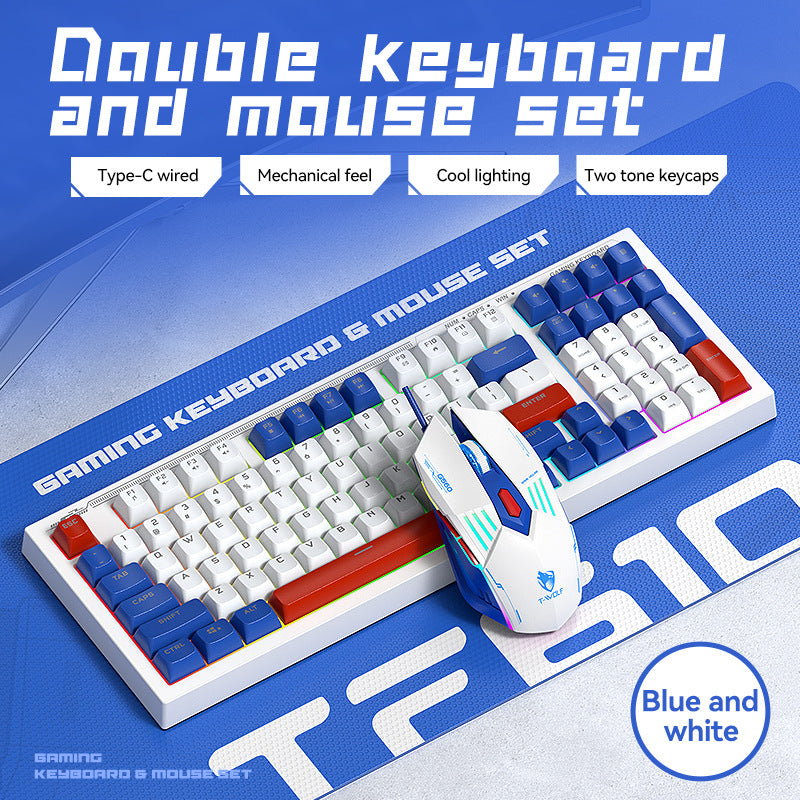 T-WOLF TF610 wired gaming mouse keyboard mechanical set 6D