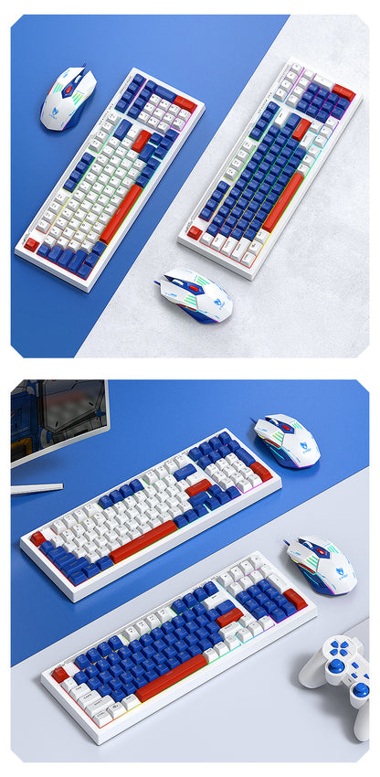 Wired Luminous Gaming Keyboard Mouse Set Mecha Blue Customized Russian Thai Spanish