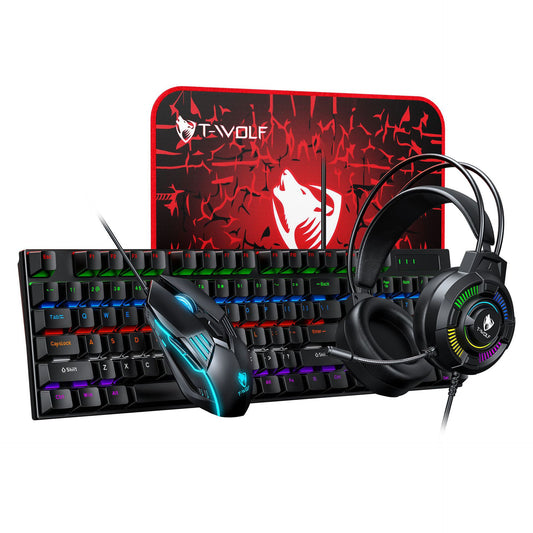 TF700 mechanical keyboard four-piece set, mouse pad, earphones, green axis game set RGB