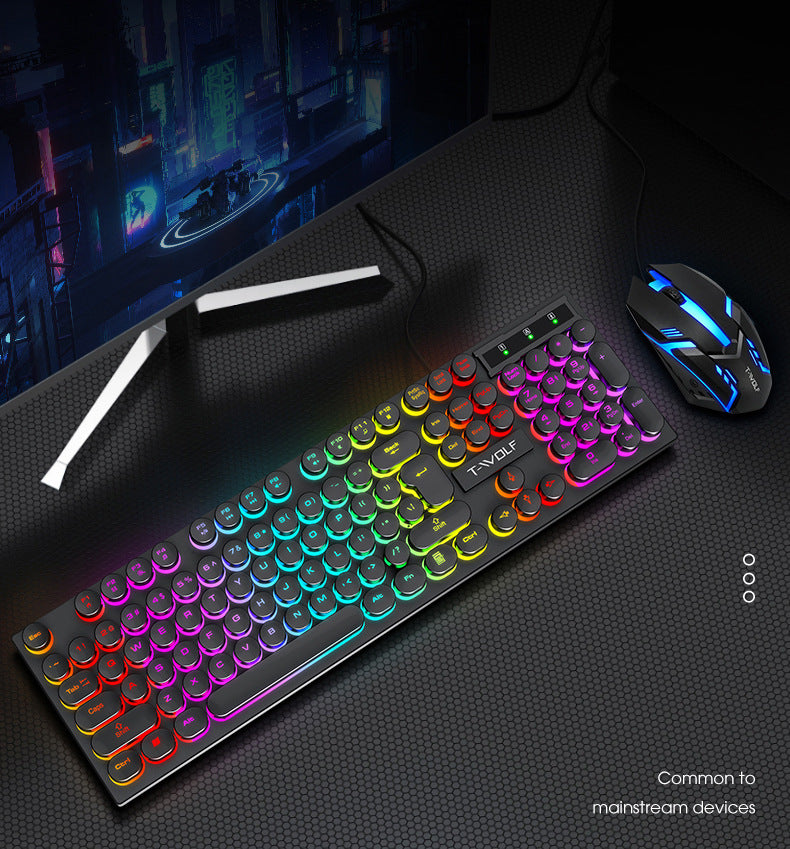 TF270 Glowing Gaming Keyboard Mouse Set Punk Retro Laptop Keyboard Mouse Russian