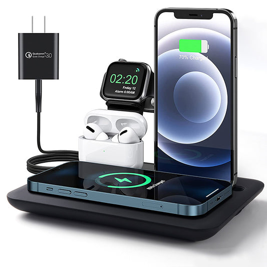 Mobile phone 4-in-1 wireless charger, mobile phone earphones, watch holder 15W fast charging, desktop phone charging holder