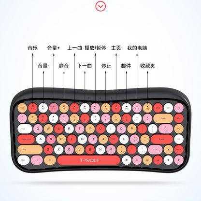 TF660 wireless bluetooth keyboard and mouse set round button color lipstick girl punk retro explosion