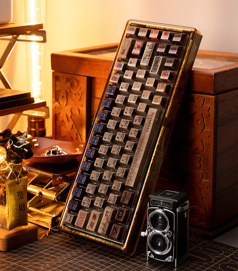 Retro style Old Shanghai metal texture keycaps, high-gloss mirror original height PBT keycaps full set