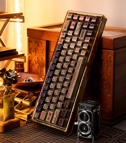 Retro style Old Shanghai metal texture keycaps, high-gloss mirror original height PBT keycaps full set