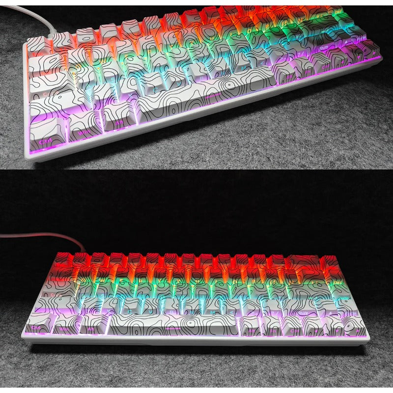GK033 Contour keycaps with five-sided thermal sublimation process and the side-engraved characters are light-transmitting