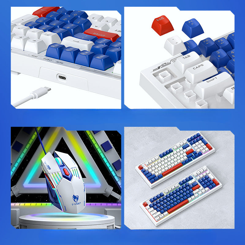 TF610 keyboard mouse game mute set mecha blue mechanical feel customized color mixing 98 keys