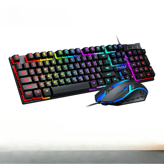 Wired luminous keyboard and mouse set Game luminous suspended keycap film mechanical feel set