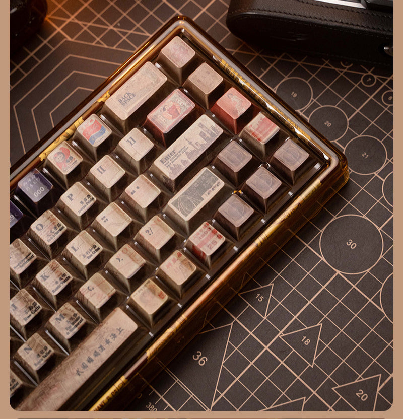 Retro style Old Shanghai metal texture keycaps, high-gloss mirror original height PBT keycaps full set
