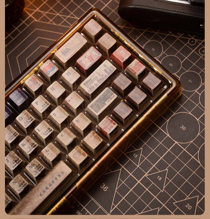 Retro style Old Shanghai metal texture keycaps, high-gloss mirror original height PBT keycaps full set