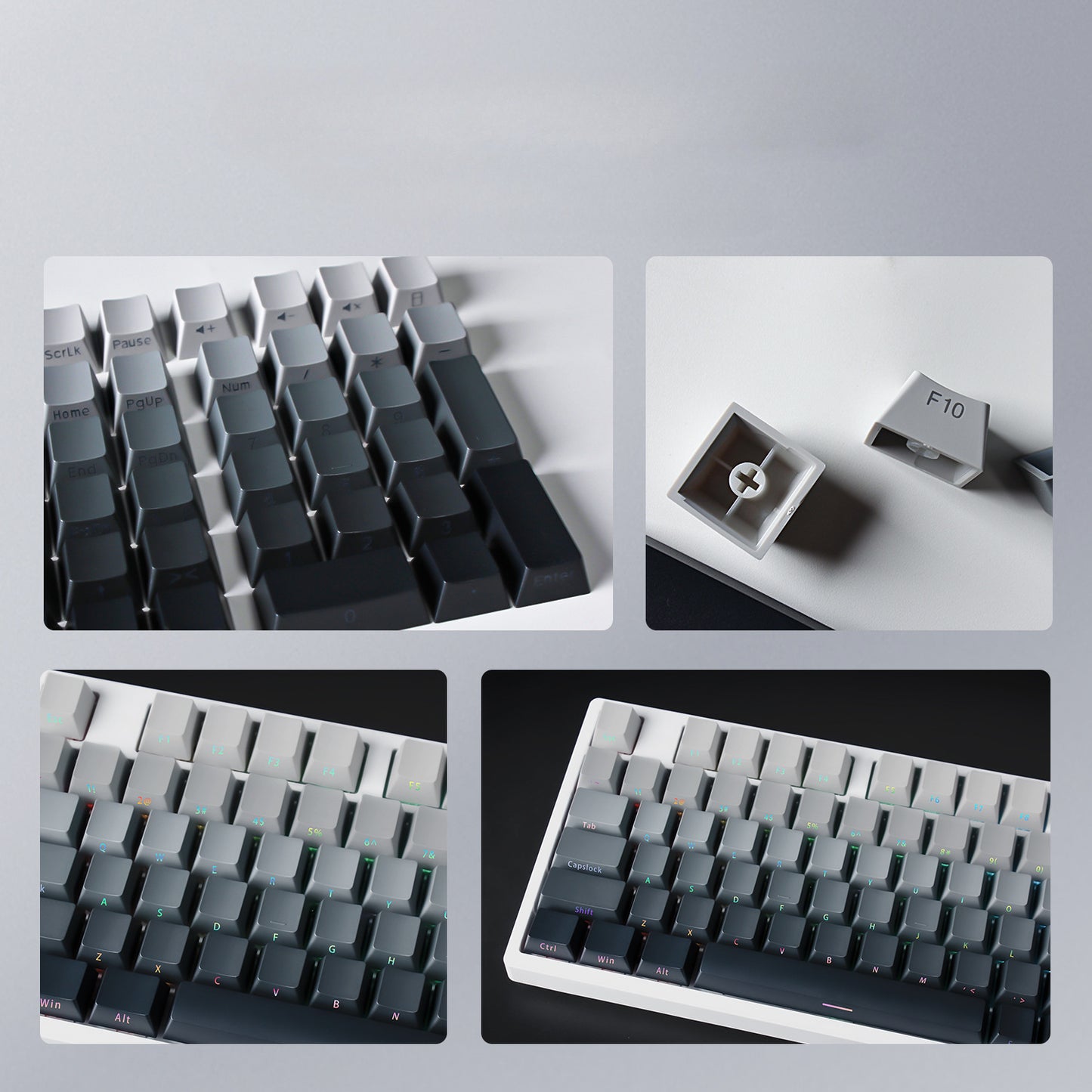 High side engraved transparent keycap PBT two-color gradual change full set of thermal sublimation personalized keyboard cap