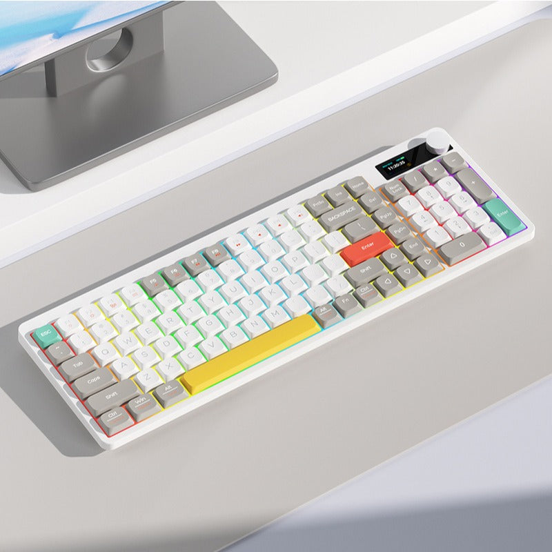 Low axis mechanical keyboard YK100 wireless bluetooth wired three-mode RGB screen computer office keyboard