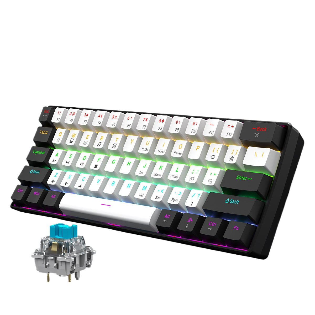 &nbsp; 61-Key mechanical keyboard Green axis dual-color keypad Mini luminous game keyboard Portable compact computer keyboard